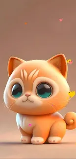 Cute cartoon cat with big eyes on a soft peach background.