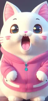 Adorable cartoon cat with pink jacket.