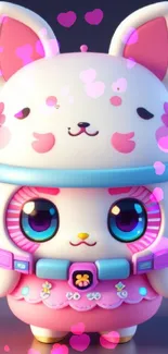 Adorable cartoon cat with pastel colors and cute features in mobile wallpaper design.