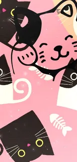 Cute pink cartoon cat wallpaper for mobile.