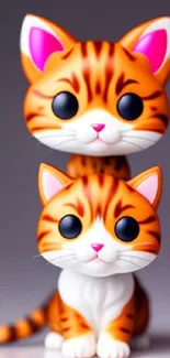 Vibrant cartoon cats wallpaper with orange stripes and big eyes.