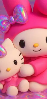 Cartoon characters in pink outfits with bows.