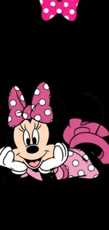 Cartoon character in pink outfit on black background wallpaper.