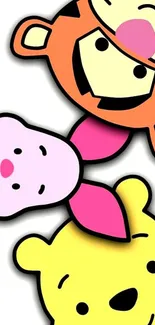 Cute cartoon characters in vibrant colors on a phone wallpaper.