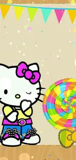 Cute cartoon character with lollipop wallpaper.