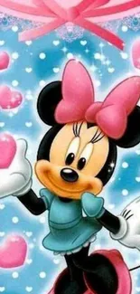 Cute cartoon character with hearts background.