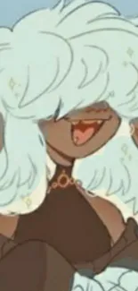 Adorable cartoon character with fluffy white hair.