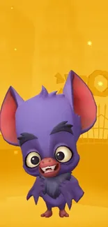 Purple cartoon bat with orange background.