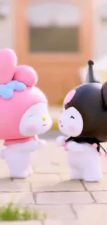 Two cute cartoon characters in playful pose.