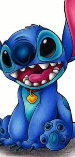 Cute blue cartoon character with big eyes and playful ears on a mobile wallpaper.