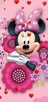 Cute cartoon character with pink floral background.