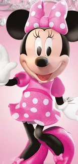 Cute cartoon character in pink attire with a chic, polka dot skirt.