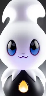 Adorable cartoon character with big blue eyes on a mobile wallpaper.