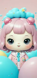 Cute pastel anime character with pink hair.