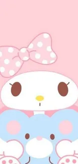 Cute cartoon character wallpaper in pastel pink and blue for mobile.