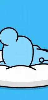 Cartoon blue cloud resting on a white surface, with a sky-blue background.