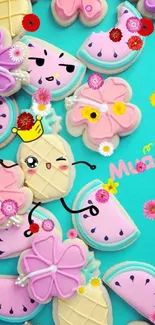 Cartoon cookies with pastel colors, playful design.