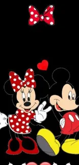 Cute cartoon couple with red accents on black background.