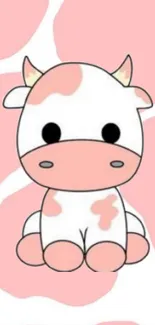 Cute cartoon cow on a pink background wallpaper.