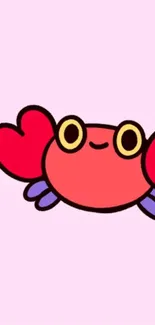 Cute cartoon crab illustration on pink background.