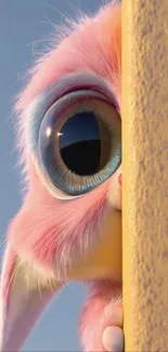 Cute cartoon creature peeking with large eye.