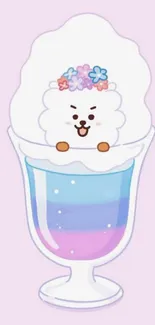 Cute cartoon ice cream in pastel colors.