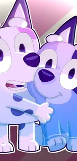 Adorable cartoon dogs in purple and blue hues on a mobile wallpaper.