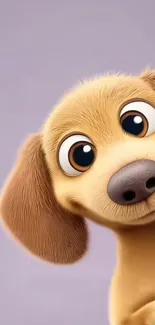 Cartoon dog peeking with a lavender background.