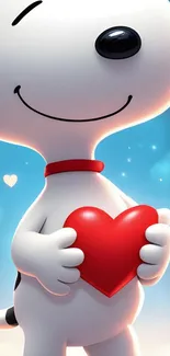 Cute cartoon dog holding a red heart.