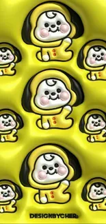 Cute cartoon dog characters on yellow background wallpaper.