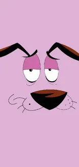 Cartoon dog with pink background, quirky expression.