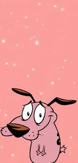 Cartoon dog on a pink background with stars.