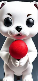 Adorable cartoon puppy holding a bright red ball, perfect for a fun phone background.