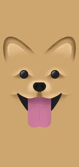 Cute cartoon dog face on brown wallpaper