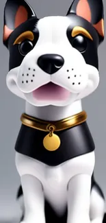 Adorable cartoon dog with gold collar on a mobile wallpaper backdrop.