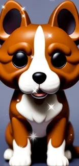 Cute cartoon dog with brown and white design on a mobile wallpaper.