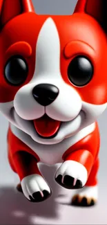 Playful cartoon dog in vibrant red and white colors with a joyful expression.