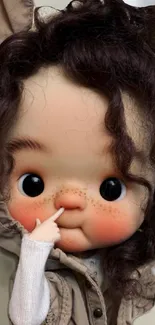 Adorable cartoon doll wallpaper with big eyes and curly hair.