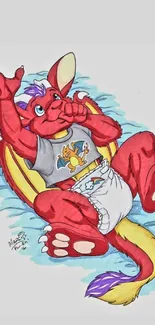 Cute red dragon cartoon character illustration.