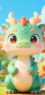 Adorable cartoon dragon with colorful background