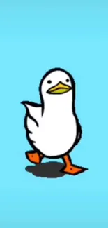 Cute cartoon duck walking on a sky blue background.