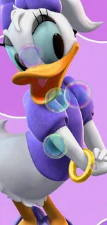 Purple themed cartoon duck wallpaper for mobile.