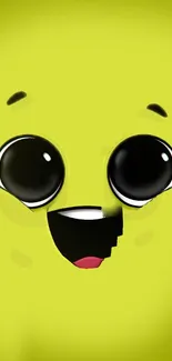 Cute cartoon face with wide eyes on a yellow green background.