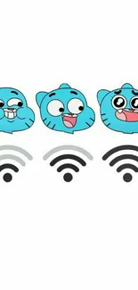 Cartoon faces with Wi-Fi icons in blue design.