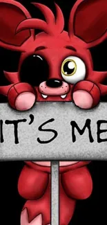 Adorable cartoon fox holding a sign reading 'It's Me' on a black background.