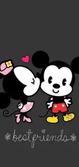 Cute cartoon characters on dark background, best friends theme.