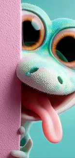 Cute cartoon gecko with big eyes and colorful design.