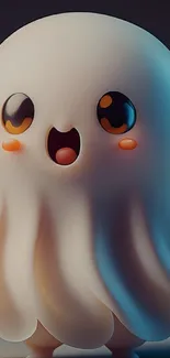 Adorable cartoon ghost with big eyes and a happy expression for phone wallpaper.