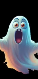 Adorable cartoon ghost on a black background.