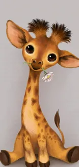 Adorable cartoon giraffe illustration on a light gray background.